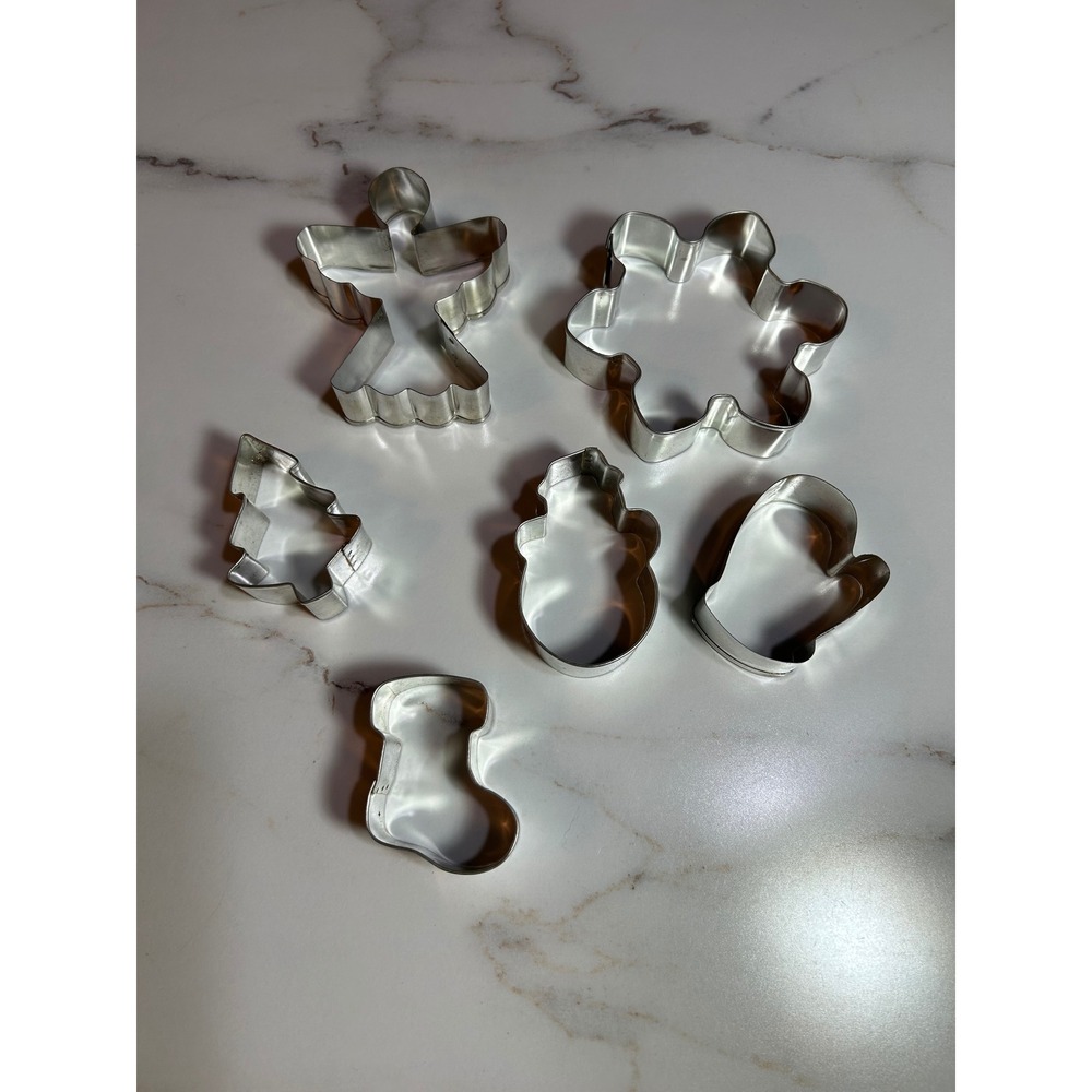 Vintage Christmas Cookie Cutters Set of 6 Metal Angel Snowman Tree Snowflake